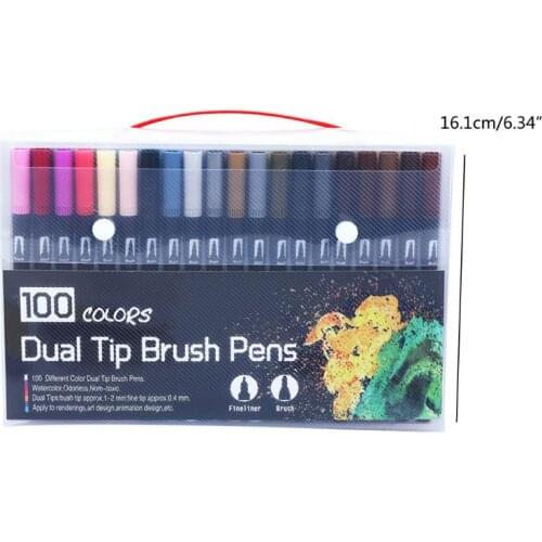 W3JD 100 Colors Paint Marker Brush Pen Dual Tips Fine Point Water Based Art Markers Fineliner Calligraphy Drawing Art Pen Kit