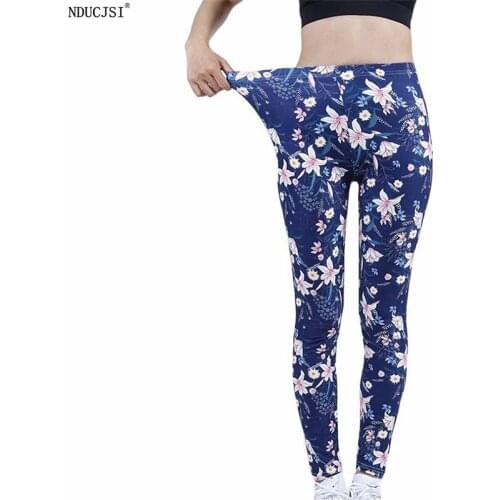 NDUCJSI Women Leggings Flower Printing Sport Girl Gym Leggins Jogging Tights Female Fitness Pants Polyester Fitness Elastic