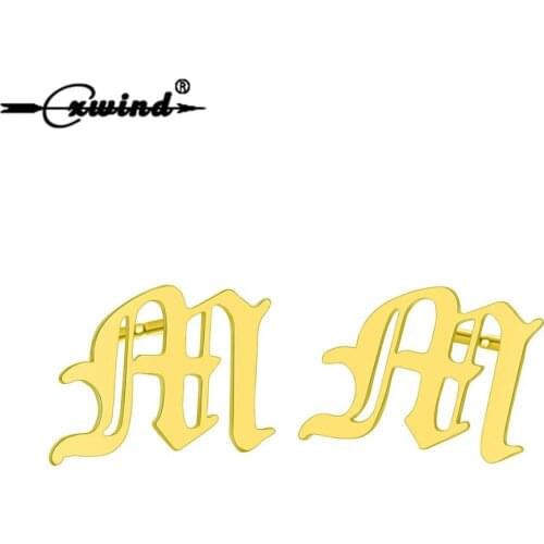 Cxwind Trendy Design M Letter Earrings for Women Stainless Steel Gold-Color Elegant Party Stud Earrings Statement Jewelry