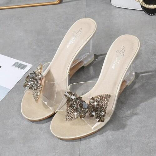 Women Pumps Butterfly Crystal Stone Transparent Wedge Platform High Heels Sexy Slip-on Wedding Party Shoes For Lady Nightclub