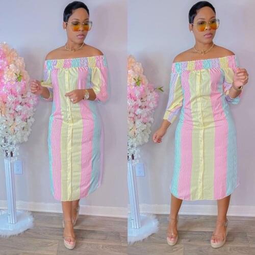 Casual Women Striped Cold Shoulder Bandage Dress Slash Neck Long Sleeve Irregular Dresses Birthday Party Shirt Vestido