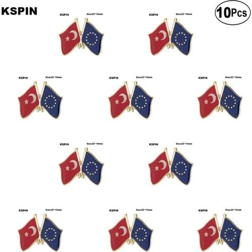 Turkey & European Union Friendship Lapel Pin Flag badge Brooch Pins Badges 10Pcs a Lot