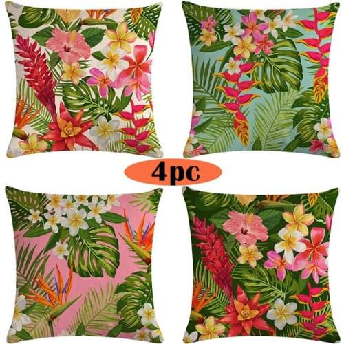 1lot Tropical Plants Flowers Cushion Covers Floral Cotton Linen Cactus Palm Flamingo Pillow Cases Decorative Sofa Throw Pillows