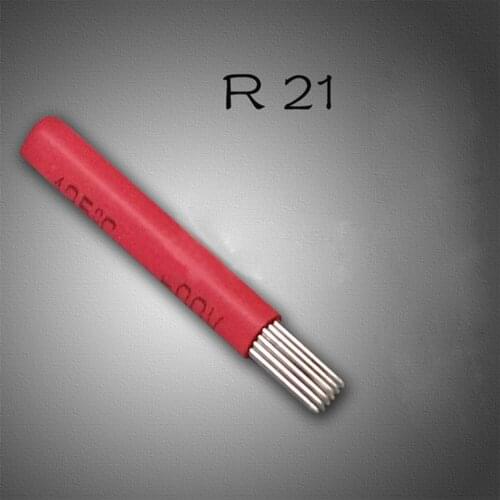 100pcs Circular R21 LINER Microblading Needles Eyebrow Blade SHADING 21 Pin Round fog eyebrow needle with Lot No. Expiry Date