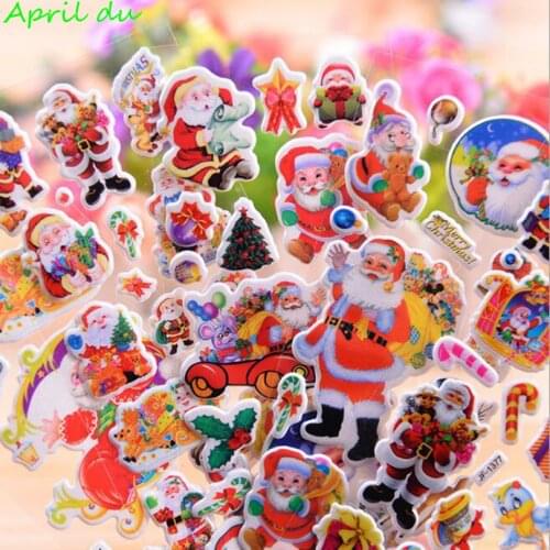 April Du 12 Sheets Mixed Christmas Santa claus Stickers for Kids Animal PVC Puffy Baby School Teacher Reward Gift size 17*7cm