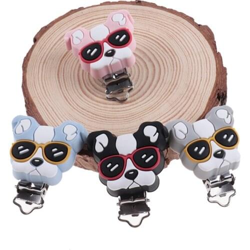 20pc Baby Silicone Pacifier Clips Bulldog Babies Personalized Pacifier Clip Silicone Teether Cartoon Dogs Nipple Holder BPA Free