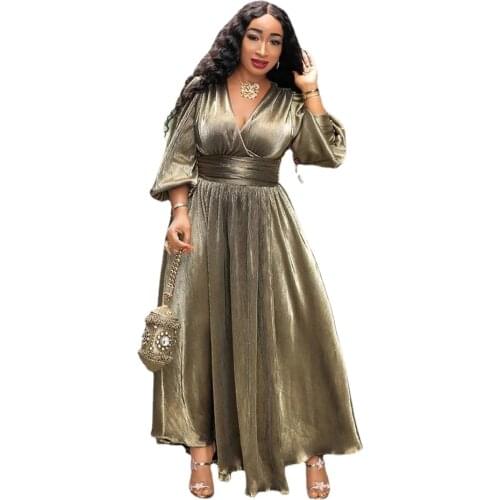 2020 Spring Summer Hot Stamping Dress Women Deep V Neck Long Sleeve Solid Color Sexy Fashion Night Club Maxi Long Dresses GL899