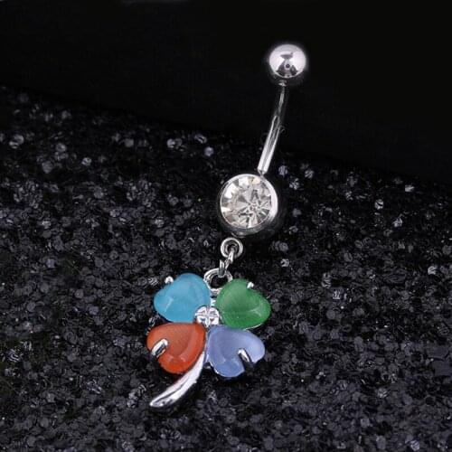 9 Colors Flower Belly Button Ring Clover Navel Piercing Surgical Steel Dangle Belly Bar Piercing Nombril Body Piercing Jewelry
