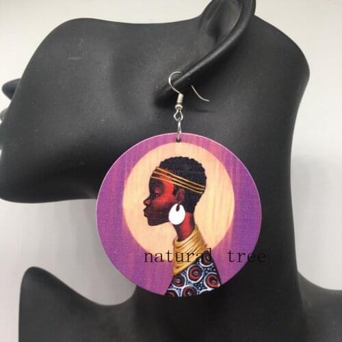Free Shipping!Printing african Women Wood Earrings