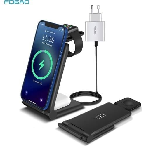 3 in 1 Qi Wireless Charger 15W Fast Charging Station for iPhone 12 11 XS XR X 8 For Apple Watch 6 5 4 Airpods Pro Charging Stand