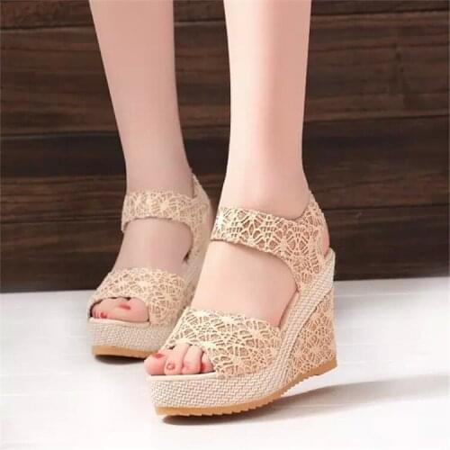 Summer Beige Womens Wedge Sandals New Summer Female Platform Sandals Muffin Soles Wedges Fish Female Flat Sandals