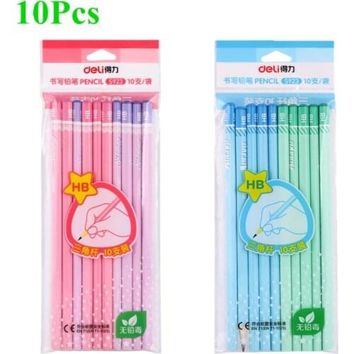 Wooden pencils 10pcs/set HB black lead triangular pen holder children writing stationery Drawing sketch standard pencils