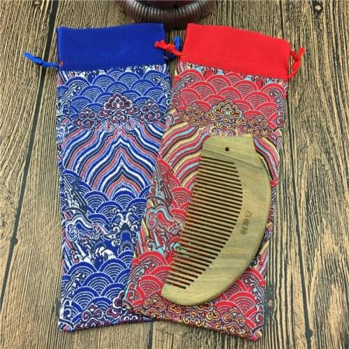 Patchwork Wave Long Gift Bag Christmas Wooden Comb Bag Drawstring Silk Brocade Jewelry Necklace Storage Pouch 8 x 20 cm 10pcs/l