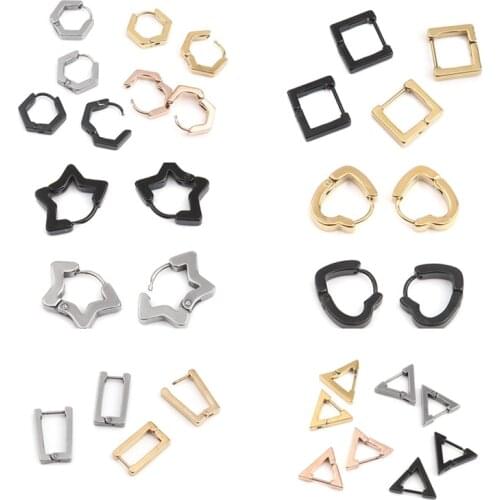 DoreenBeads Fashion 304 Stainless Steel Hoop Earrings Geometric Hexagon Rectangle Heart Stud Earrings Women Party Jewelry,1Pair