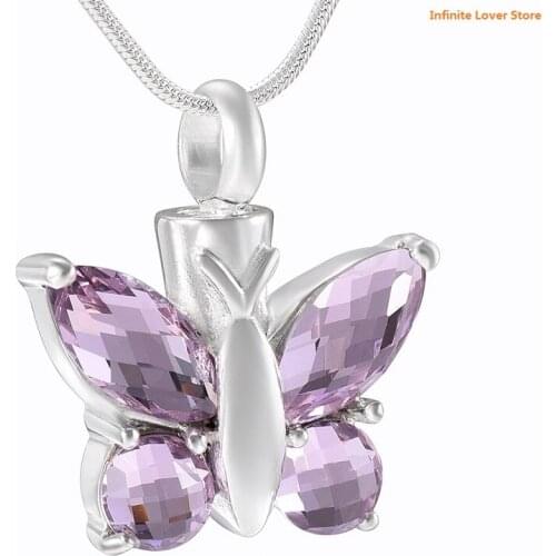 IJD8497 Fancy Pink Butterfly Cremation Jewelry Pendant Urn Keepsake Necklace-Wholesale Crystal Butterfly Urns for Ashes