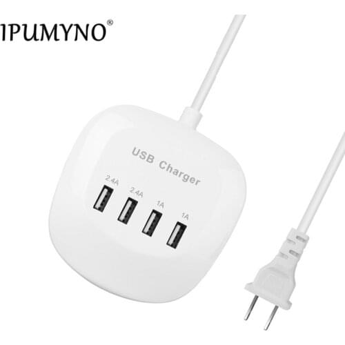 IPUMYNO EU US UK plug 5V 2.4A 4 Ports USB Wall Charger Power Adapter 0.9M long cable travel home chargers for iphone ipad Tablet