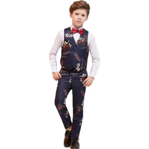 Boys Wedding Suit Kids Shirt+Vest+Pants+Tie 4Pcs Clothing Set Gentleman Childrens Day Graduation Chorus Performance Costume