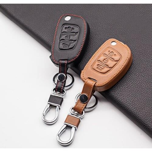 Leather Car Key Fob Cover Case Set Keychain For Hyundai Tucson Creta ix25 i10 i20 i30 Verna Mistra Elantra 2015-2018