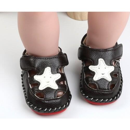 Summer Newborn Infant Baby Girls Boys Star Printed PU Leather Rubber Soft Sole Prewalkers Non-slip First Walkers Shoes#p4