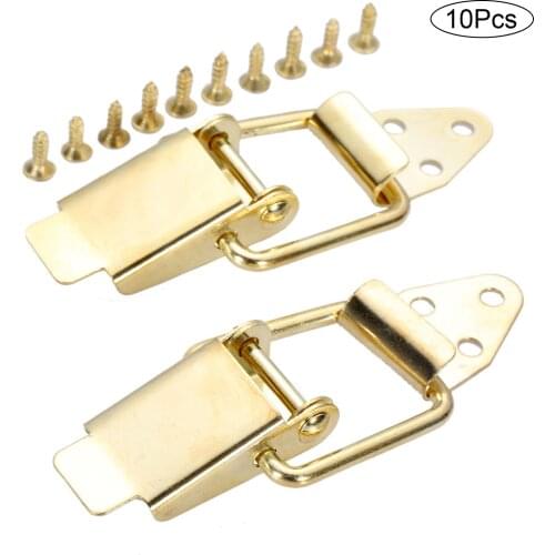 10pcs Metal Box Buckles Gold Lock Spring Loaded Latch Catchs Toggle Duckbill Button 80*18mm Hasp Door Window Cabinet w/screws