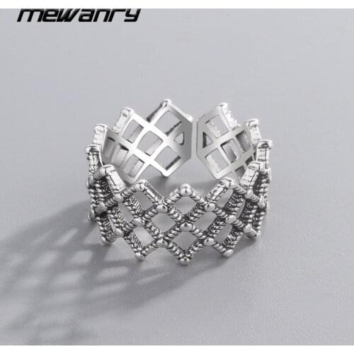 Mewanry 925 Sterling Silver Wide Rings for Women INS Fashion Vintage Unique Creative Hollow Geometric Party Jewelry Wholesale