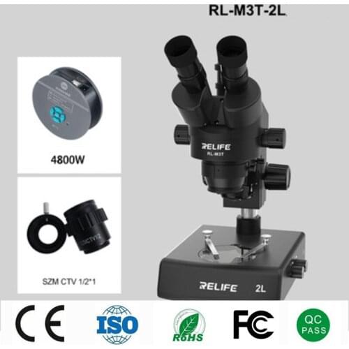 RELIFE 0.7-4.5X Simul-Focal Trinocular Microscope For Mobile Phone Repair Tools HD Stereo Digital Microscope With 2 LED Sources