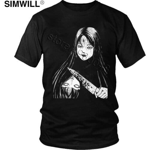 Mens Harajuku Junji Ito T Shirt Novelty Japanese Kago Manga Horror Uzumaki Tomie T-Shirt Short Sleeved Cotton Casual Tee Anime