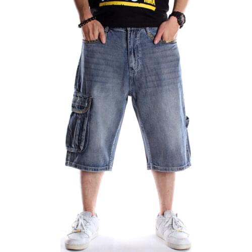 NEW 2020 Men Loose Jeans HIP HOP Skateboard short Jeans USA Style Mens Fashion trousers Size 30-46