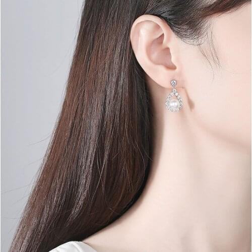 SLBRIDAL CZ Crystal Pearls Fashion Women Girls Earring Pendant Set AAA Grade Cubic Zircon Bridal Wedding Dangle Earring Pendant