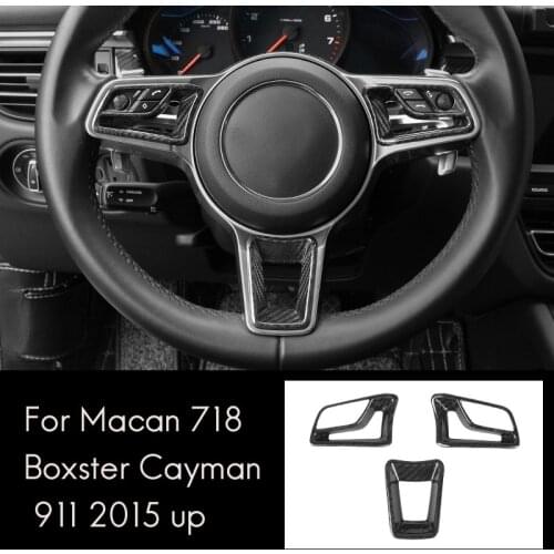 Car Steering Wheel Button Switch Frame Cover Decor Trim Sticker for -Porsche 718 Boxster Cayman Macan 911 2015