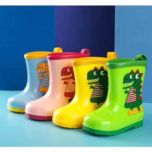 A Pair Cartoon Cute Children Dinosaur Rain Boots Waterproof Middle Detachable Plus Cotton Non-slip Season Boys Girls Rain Shoes