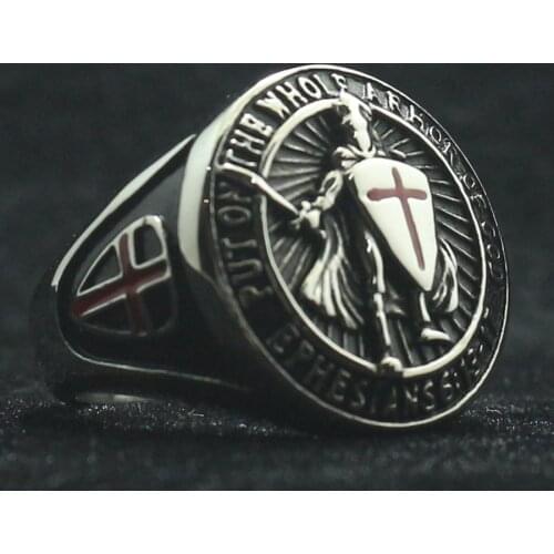 Newest Unisex 316L Stainless Steel Saint Paul Ephesians "Put On The Whole Armor Of God" Cross Knight Protect Ring