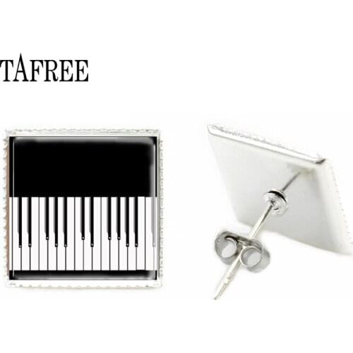 TAFREE New Piano Square Stud Earring Music Piano Earrings Black And White Piano Keys Women Minimalist Earrings Jewelry KB04