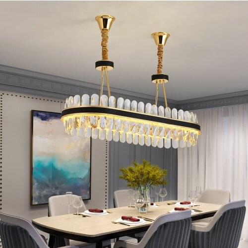 New Post-modern Black Chandelier Lighting Rectangle Dining Room Kitchen Island LED Light Fixtures Hanging Cristal Lamps