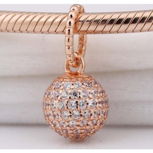 Original Rose Gold Pave Ball With Crystal Pendant Bead Fit 925 Sterling Silver Bead Charm Bracelet Diy Jewelry