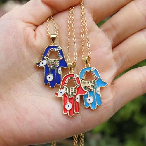1Pcs Fashion Trendy Gold Color Link Chain charm Necklaces Enameled Hand Sets Cubic Zircon Pendant Necklace For Women Jewelry