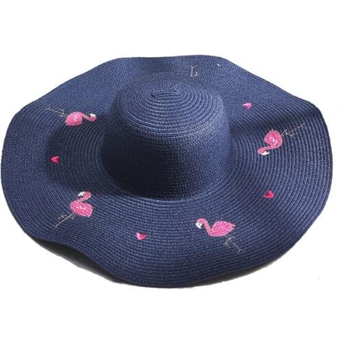 Beach hat embroidery hat female embroidery flamingo summer sun dome sun hat various men and women bucket hats