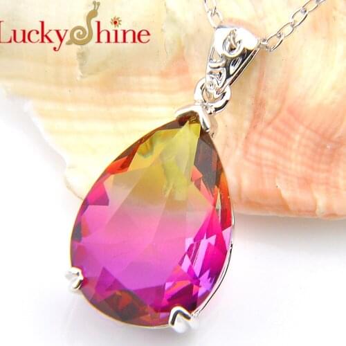 LuckyShine Holiday Gift Jewelry Watermelon Tourmaline Gems CZ Zircon Pendants Vintage Silver Necklace Pendant Jewelry 13*18MM