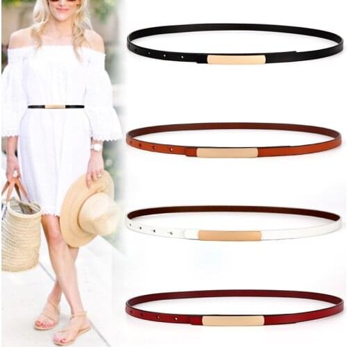 New Design Cow Soft Skinny Thin Genuine Leather Belt Jeans Cowskin Waist Female HOT Gold Long Alloy Buckle Belts For Women Dress