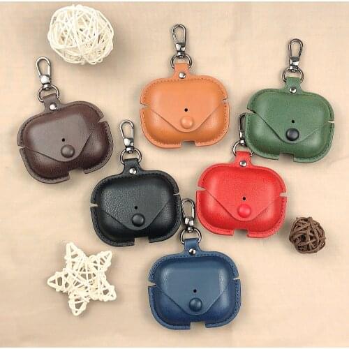 Luxury Protective Earphone Cover Case for AirPods Pro Case Leather Sleeve with Keychain Hook Cases Leather Cases for AirPods Pro