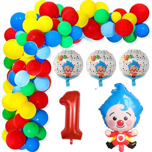 Cartoon Red Clown Plim Foil Balloons Number Set Childrens Happy Birthday Party Clown Decorations Kids Toys Baby Shower Gift