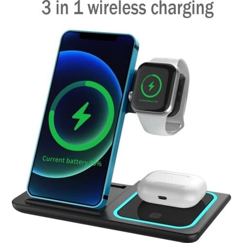 Foldable 15W Qi Wireless Charger Stand For IPhone 12 11 Samsung S10 Note 20 Airpods Pro IWatch Fast Charging Dock Station Holder