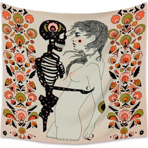 Fabric wall hanging tapestry women skull bohemian wall deco punk background cloth wall sheet