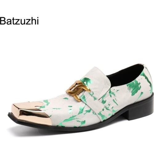 Batzuzhi Italian Style Mens Shoes Square Toe Leather Dress Shoes Men Slip on New Design Party and Wedding Shoes Men, Size 6-12