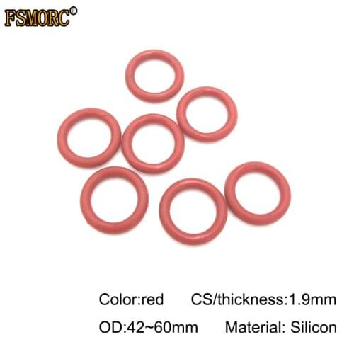 1.9mm Thickness white and red silicon o-rings OD 42 43 44 45 46 47 48 49 50 52 55 57 58 60mm Food Grade Seals gasket no poison