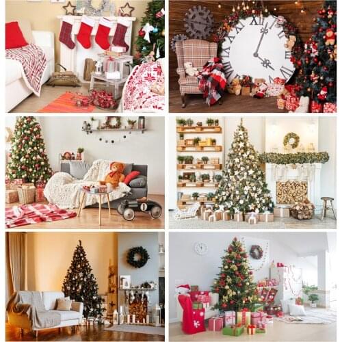 Vinyl Custom Fireplace Christmas Tree Photography Background Child Baby Portrait Backdrops For Photo Studio Props 21523DYH-02