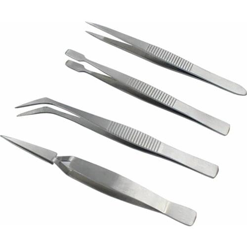 GTBL 4Pcs/Set Precision Tweezers Stainless Steel Thick Electronics Forceps Eyebrow Tweezers Anti-Skid Makeup Repair Multi Tool