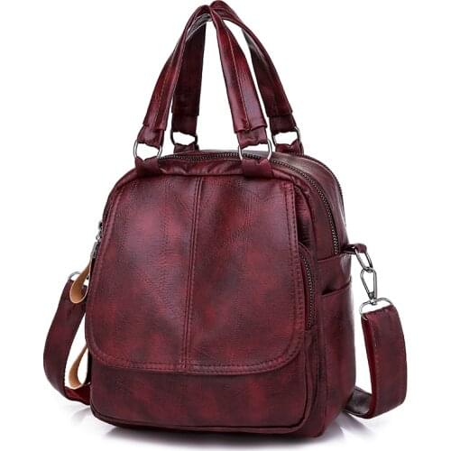 Womans Backpack Solid Color PU Leather Casual Girls School Bag Multi-function Small Shoulder Bag Exquisite Backpack