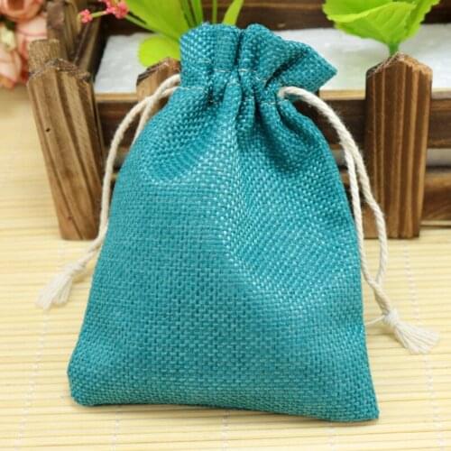 10*14cm 10pcs/lot Lake Blue Jute Bags Wedding Gift bag Drawable Jewelry Bag Pouch Favor Candy Bracelet Charms Packaging Bags