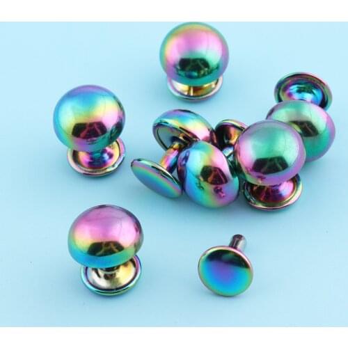 10sets 12mm Rainbow Rivets Mushroom Studs Double Cap Rivets Round Double Head Rivets for Leathercraft Studs for Bag Belt